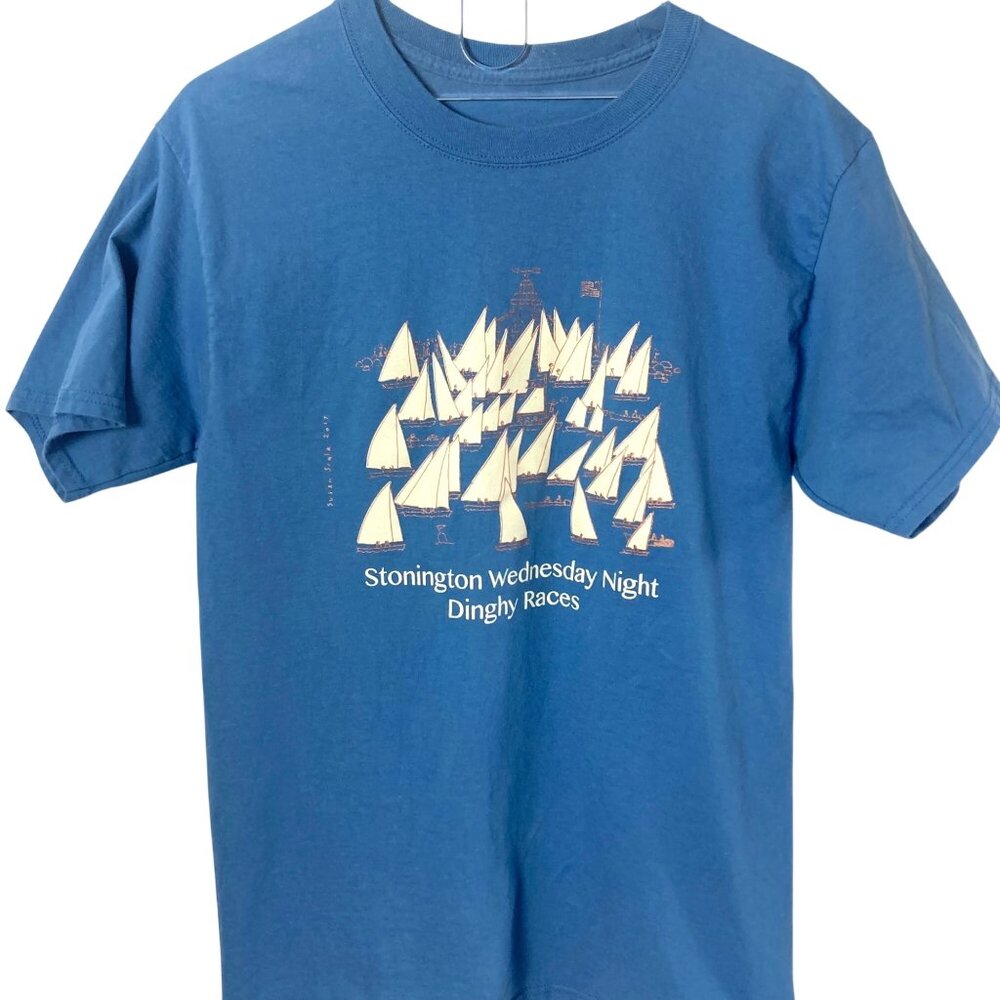 Stonington CT Wednesday Night Dinghy Races T Shirt Mens Medium Blue Sailboats
